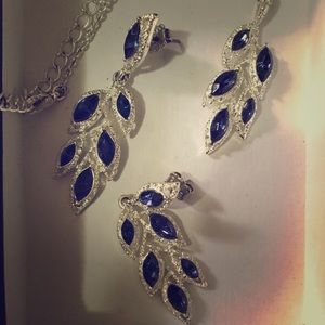 Silver and blue stone necklace with post earrings